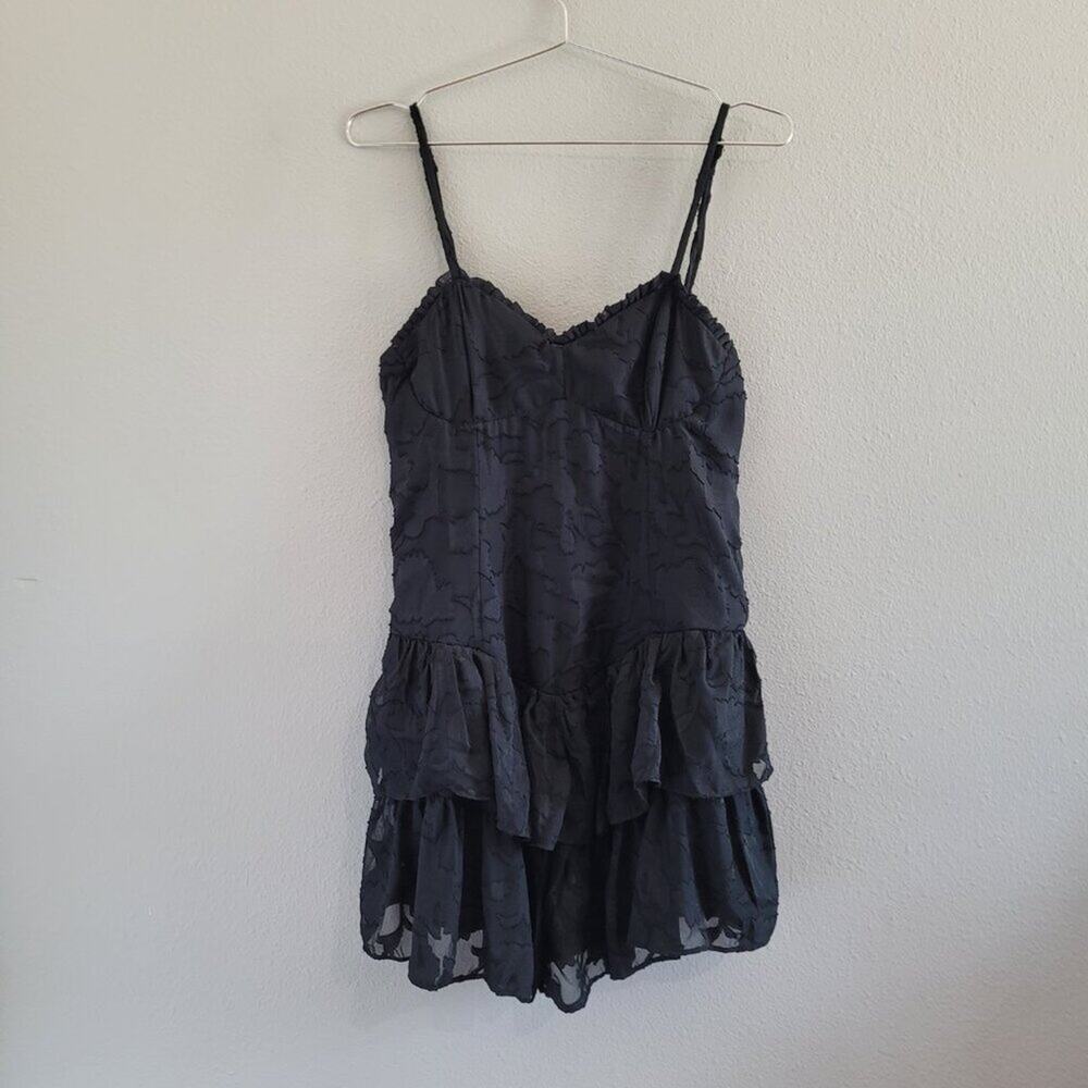 Wild Fable Black Floral Lace Tiered Whimsigoth Mini Dress L
